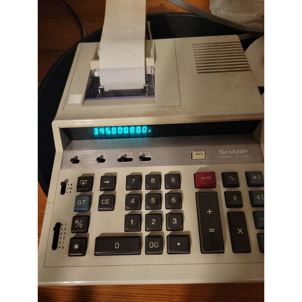 Vintage Tan Sharp Compet CS-1181 Electronic Adding Machine Calculator Works 1980